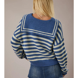 sailor collar stripe sweater in blue and ivory
