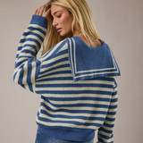 sailor collar stripe sweater in blue and ivory