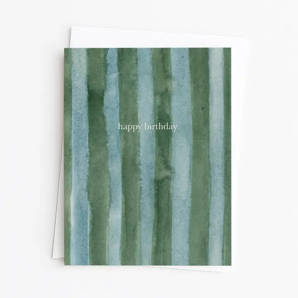 green and blue watercolor stripe birthday card