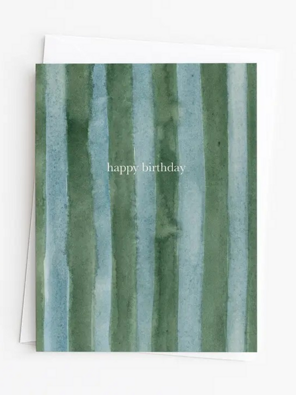 green and blue watercolor stripe birthday card