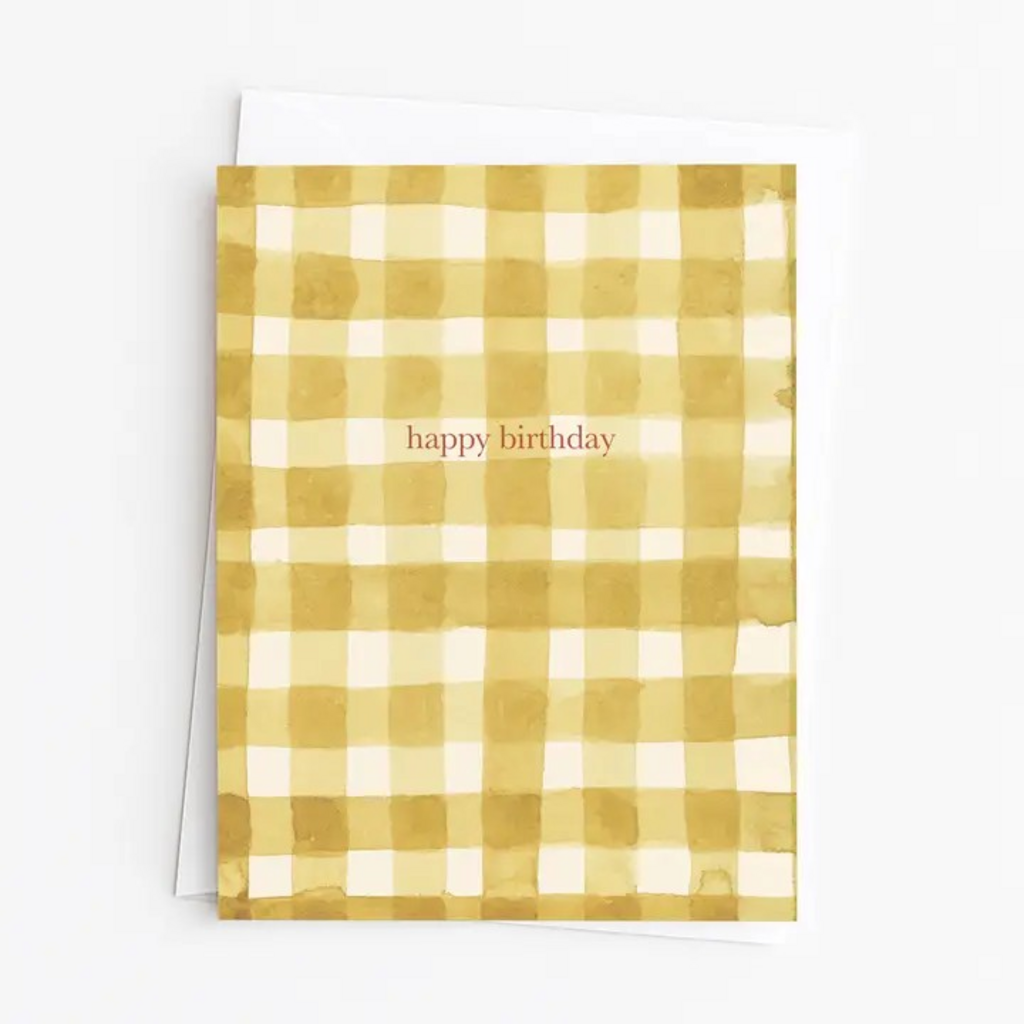 watercolor yellow gingham happy birthday card