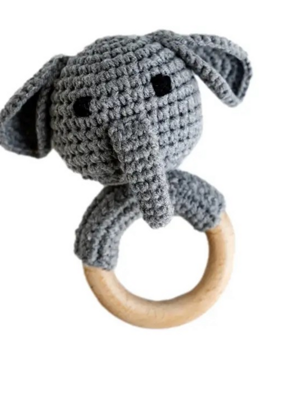 Elephant Hand Crochet Teether Rattle