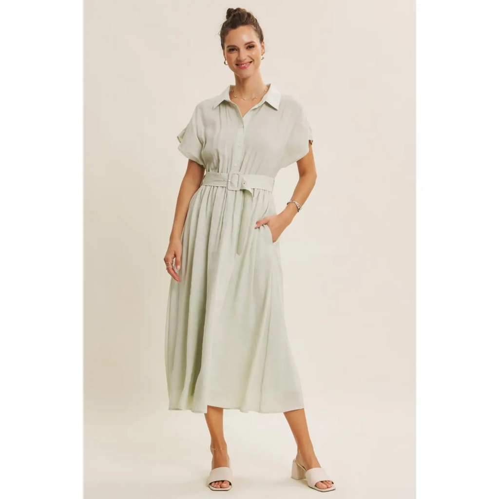Mint Green Buckled Midi Dress
