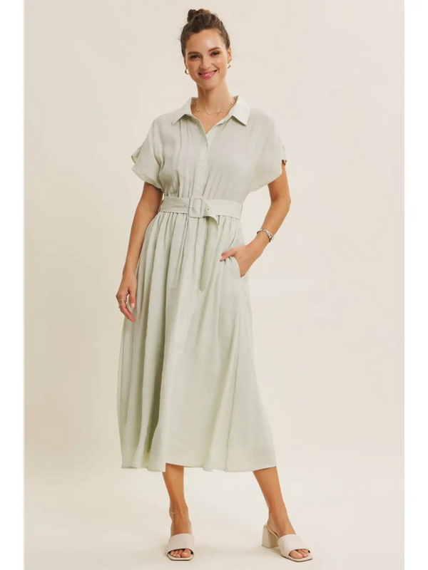 Mint Green Buckled Midi Dress