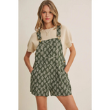 dark olive meadow bloom floral short overalls