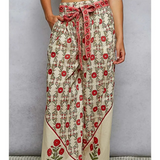 multi cream woven printed wide leg bottoms