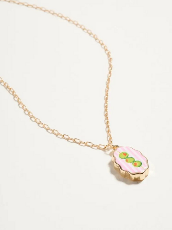 olive print tile enamel necklace