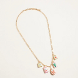 Vintage inspired gold enamel fruit print charm necklace