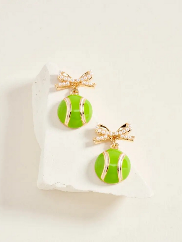 dainty pearl ribbon bow with tennis ball earrings
