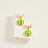 dainty pearl ribbon bow with tennis ball earrings