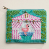 flamingo cabana beaded summer pouch