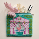 flamingo cabana beaded summer pouch