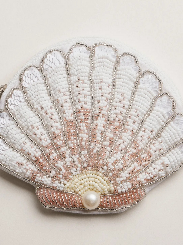 white beaded seashell coin purse
