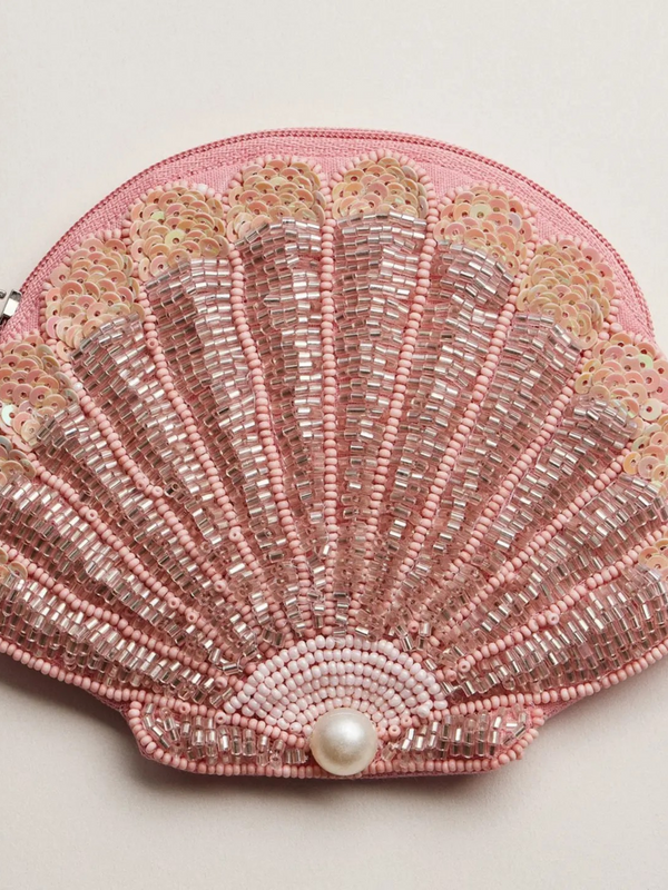 pink beaded seashell coin purse