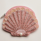pink beaded seashell coin purse