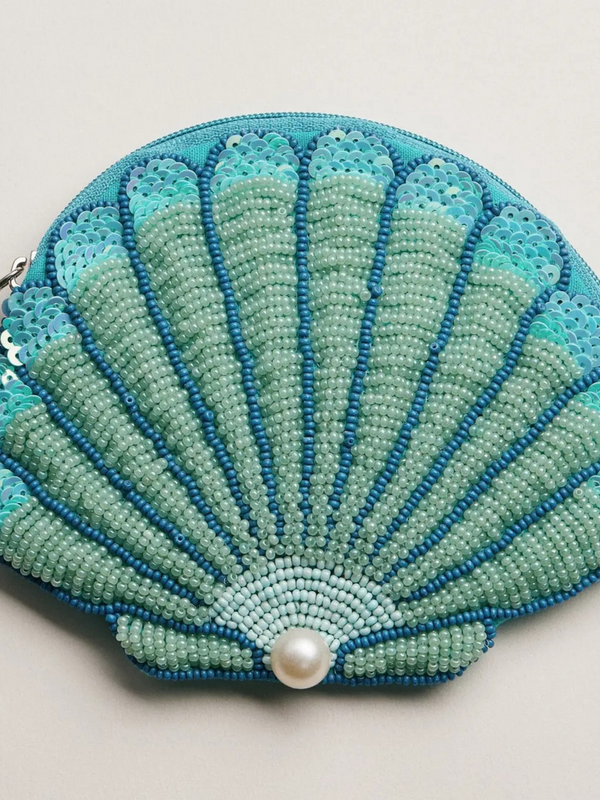 light blue beaded seashell coin purse