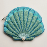 light blue beaded seashell coin purse