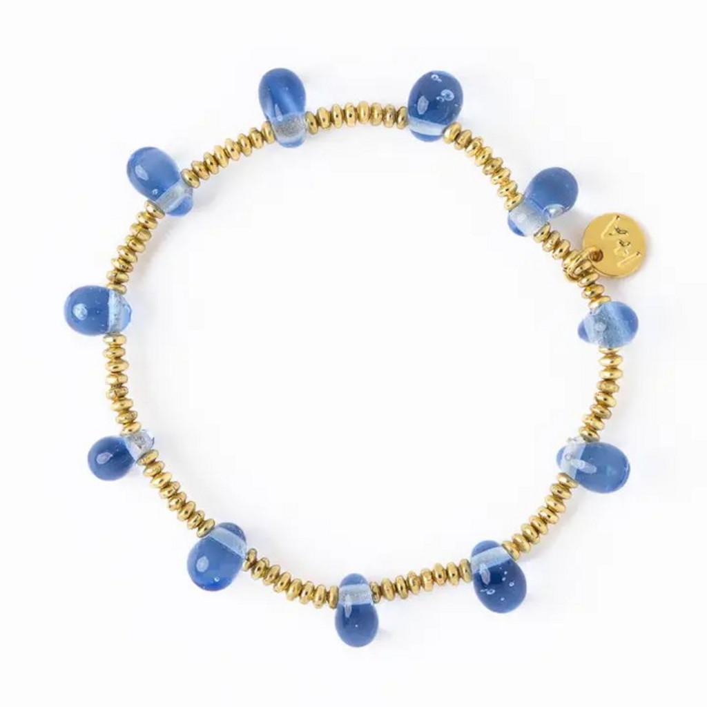 blue glass bead stretch bracelet