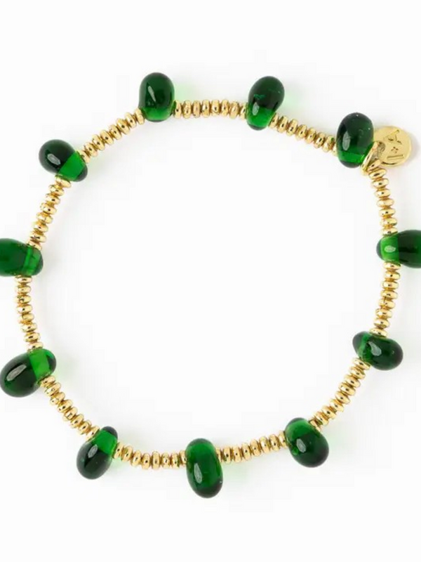 green glass bead stretch bracelet