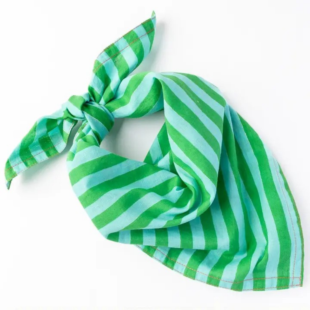 blue and green striped bandana
