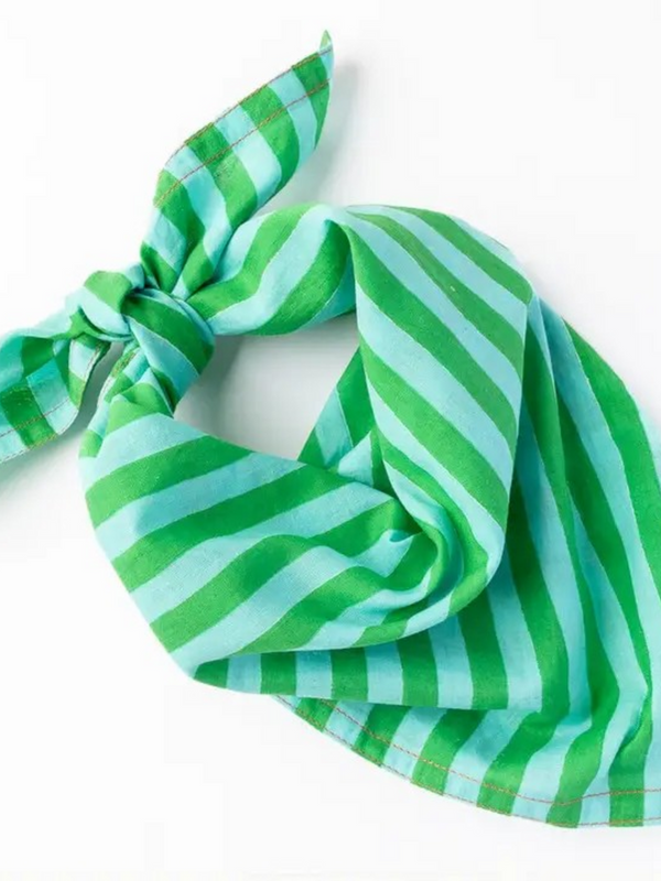 blue and green striped bandana