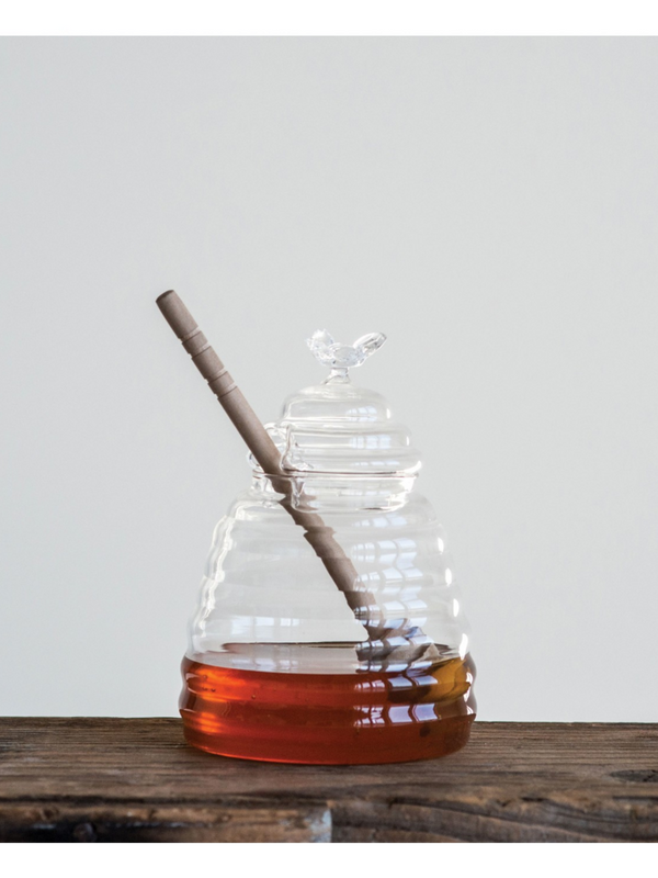 Glass Honey Jar with wood honey Dipper