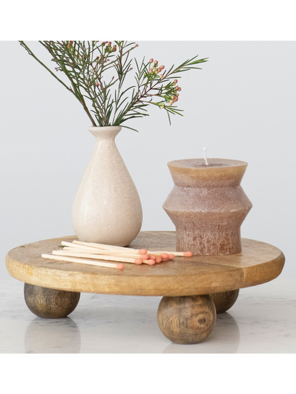 9-3/4" Round x 2-1/2"H Mango Wood Pedestal, Natural