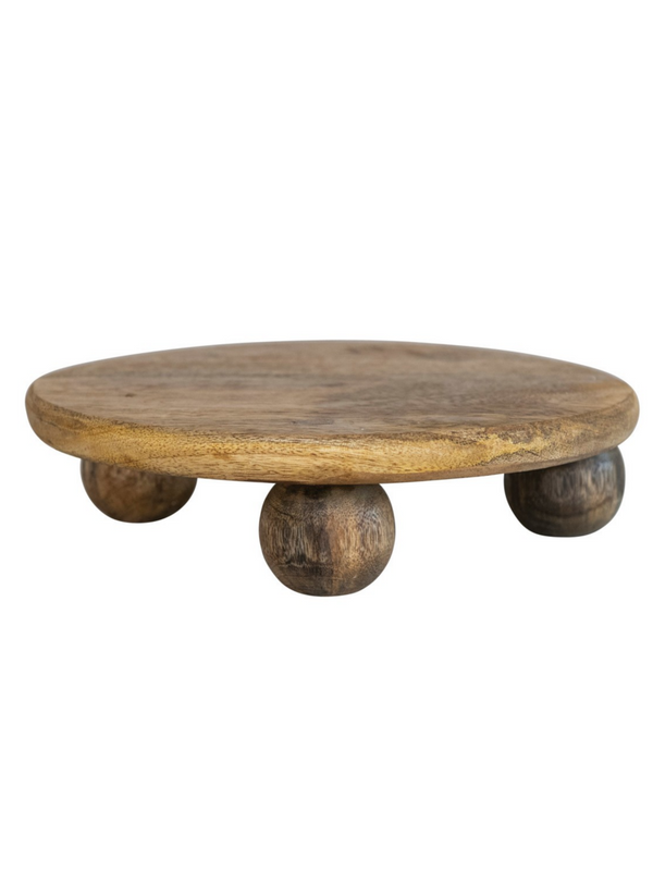 9-3/4" Round x 2-1/2"H Mango Wood Pedestal, Natural