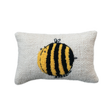14"L x 9"H Woven Cotton Lumbar Pillow with Embroidered Bee