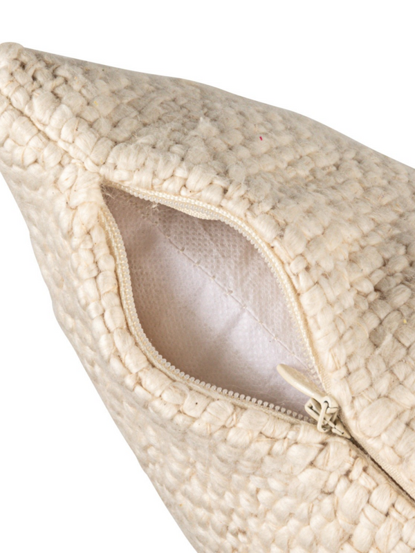 14"L x 9"H Woven Cotton Lumbar Pillow with Embroidered Bee