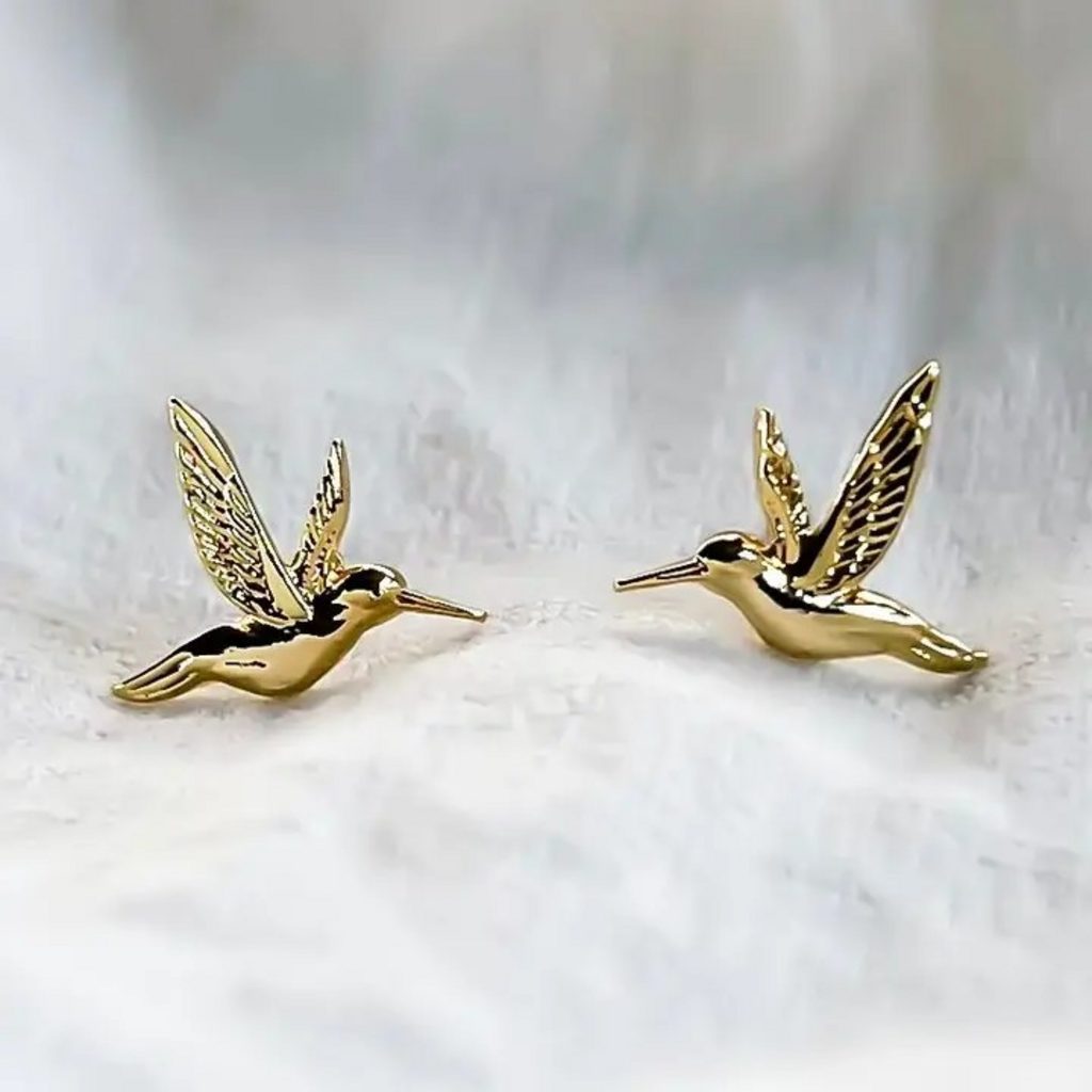 gold hummingbird stud earrings