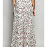 cream floral high rise wide pants