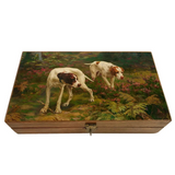 pointer dogs chasing decorative vintage wood trinket box