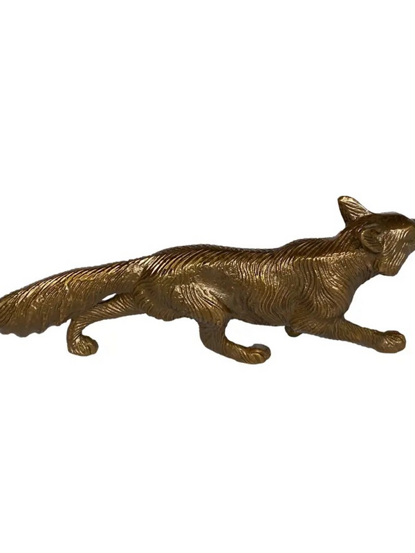 solid antiqued brass running fox decor