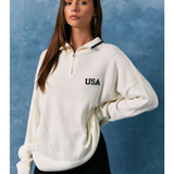 USA flag half zip long sleeve sweater
