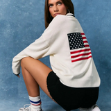 USA flag half zip long sleeve sweater