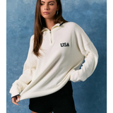 USA flag half zip long sleeve sweater