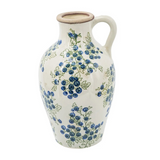 white ceramic vase with blueberry motif and 1 handle