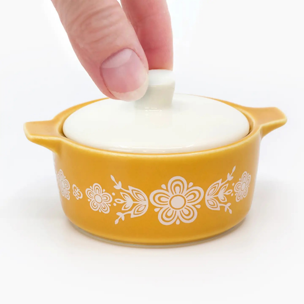 Pyrex-Inspired Butterfly Gold Casserole Ceramic Trinket Box