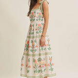 Floral midi dress with shoulder tie