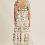 Floral midi dress with shoulder tie