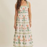 Floral midi dress with shoulder tie