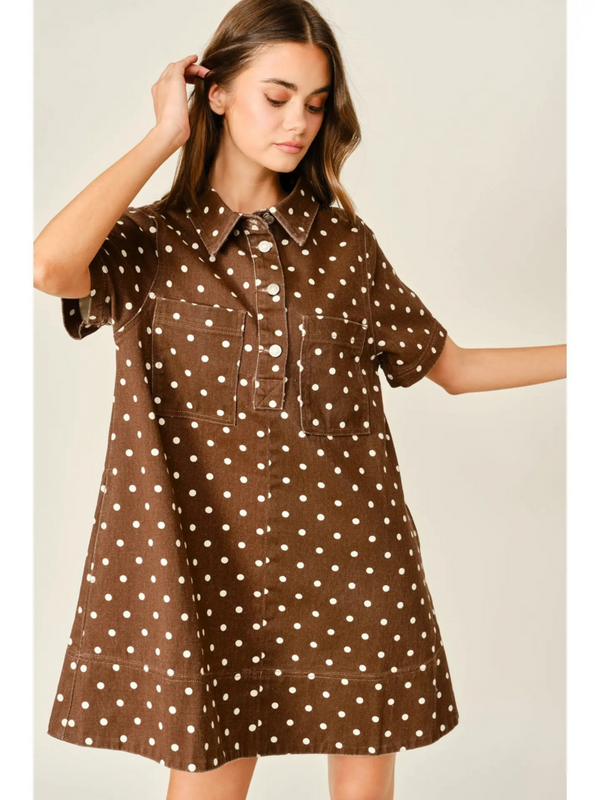 brown dot print pullover dress