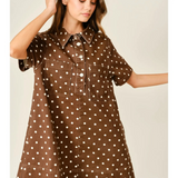 brown dot print pullover dress