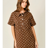 brown dot print pullover dress