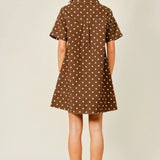 brown dot print pullover dress