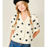 cream ruffle edge dot print short sleeve jacket