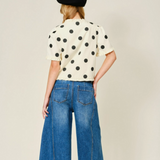 cream ruffle edge dot print short sleeve jacket