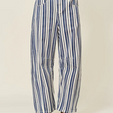 navy stripe barrel pants