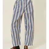 navy stripe barrel pants
